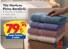 YÜZ HAVLUSU PİRİNÇ BORDÜRLÜ fiyat ve kampanya bilgisi